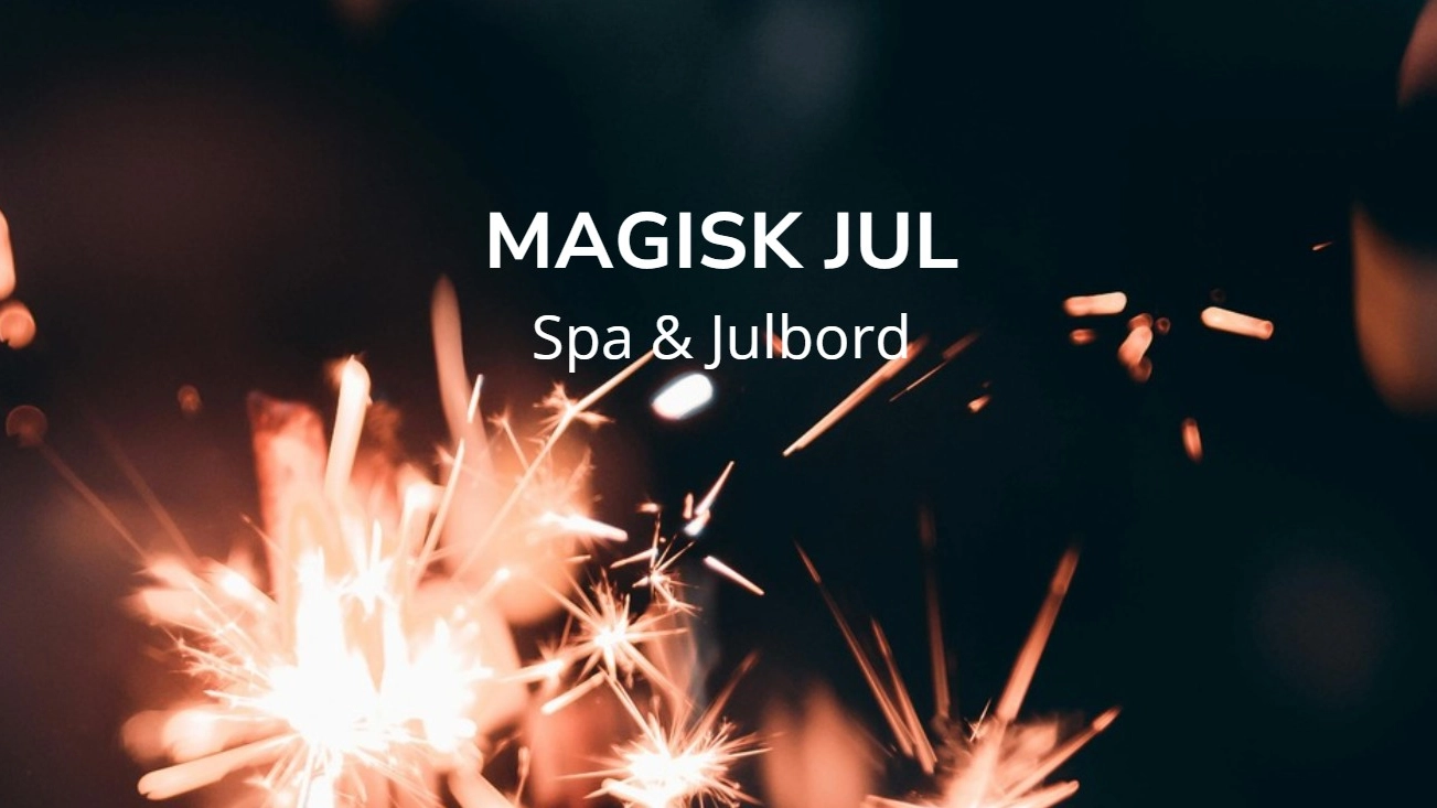 sprakande tomtebloss med text Magisk Jul - Spa & Julbord